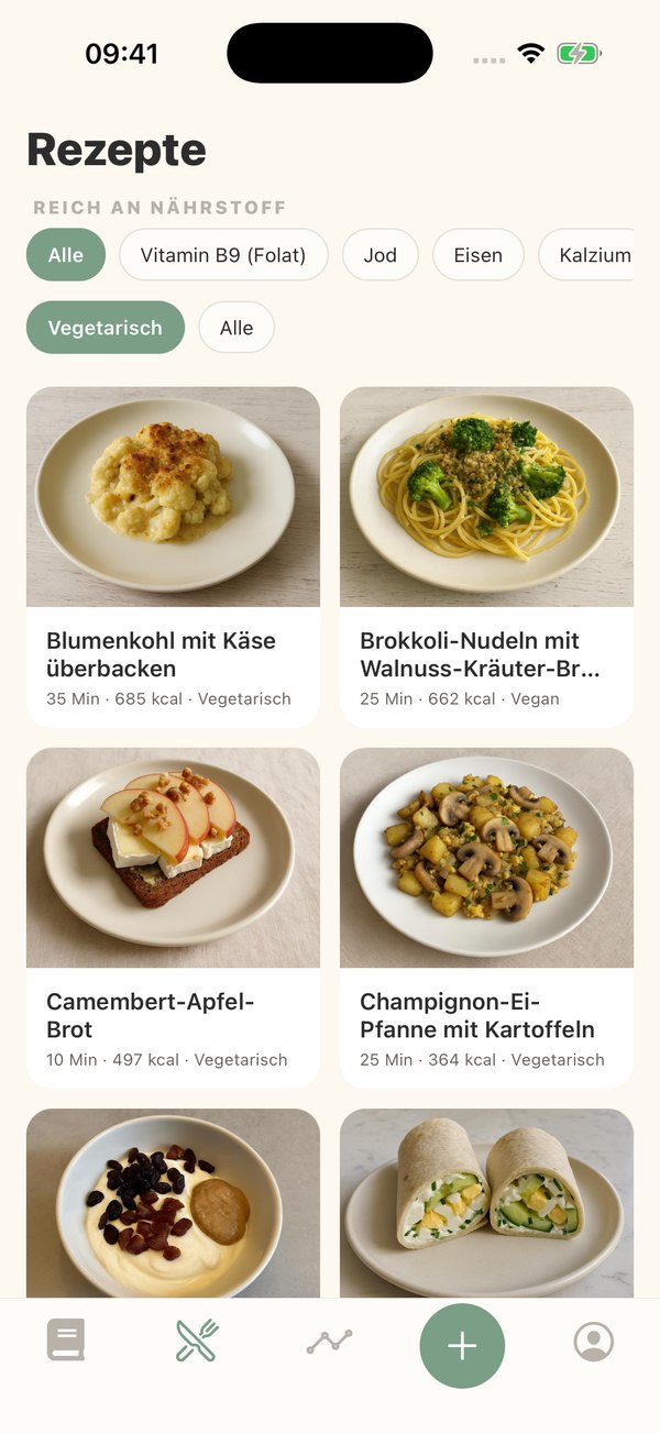 Rezepte-Tab — nach Nährstoffen gefiltert